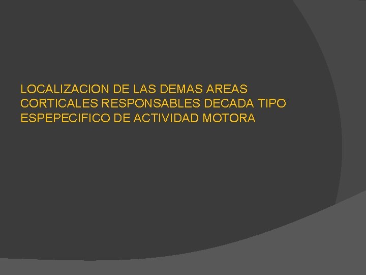 LOCALIZACION DE LAS DEMAS AREAS CORTICALES RESPONSABLES DECADA TIPO ESPEPECIFICO DE ACTIVIDAD MOTORA 