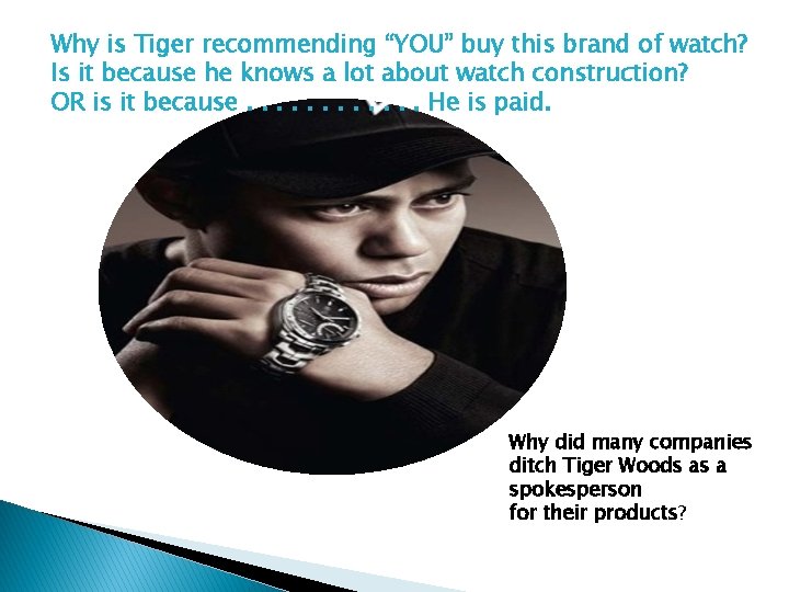 Why is Tiger recommending “YOU” buy this brand of watch? Is it because he