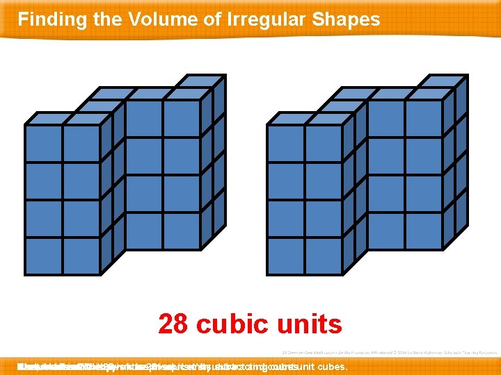 Finding the Volume of Irregular Shapes 28 cubic units We Here 2 3 And,