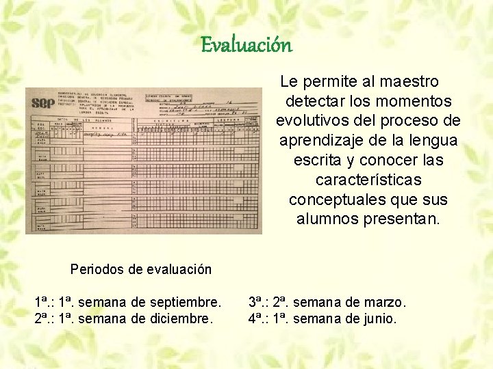 Evaluación Le permite al maestro detectar los momentos evolutivos del proceso de aprendizaje de Evaluación Le permite al maestro detectar los momentos evolutivos del proceso de aprendizaje de