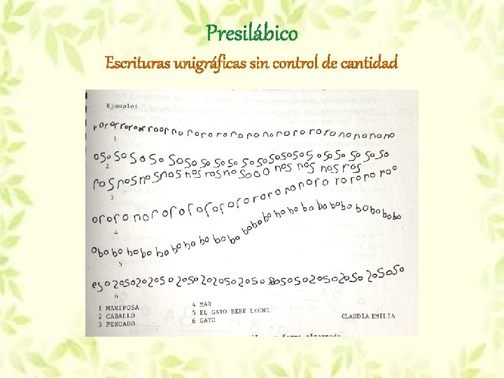 Presilábico Escrituras unigráficas sin control de cantidad Presilábico Escrituras unigráficas sin control de cantidad