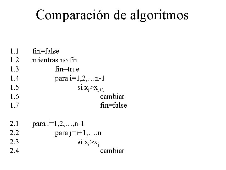 Comparación de algoritmos 1. 1 1. 2 1. 3 1. 4 1. 5 1.