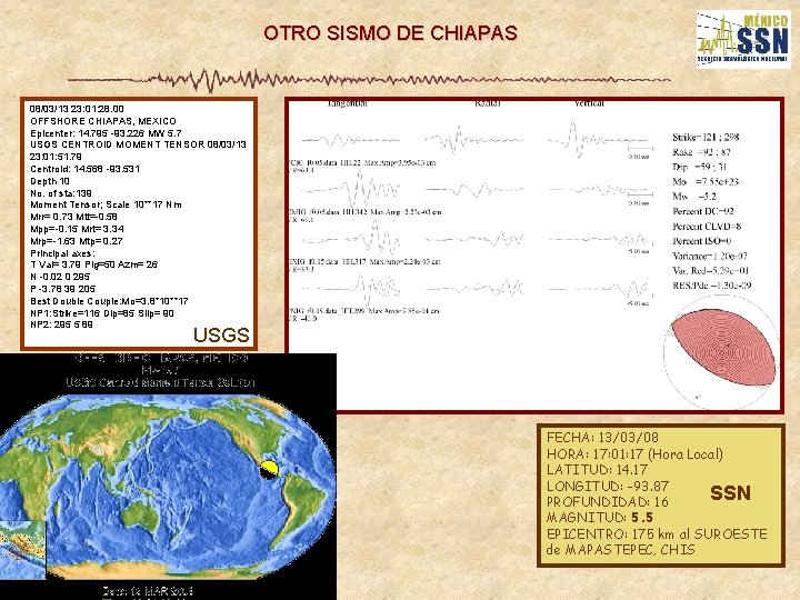 OTRO SISMO DE CHIAPAS 08/03/13 23: 01: 28. 00 OFFSHORE CHIAPAS, MEXICO Epicenter: 14.