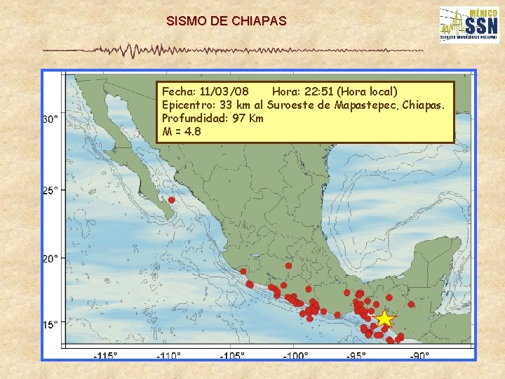 SISMO DE CHIAPAS Fecha: 11/03/08 Hora: 22: 51 (Hora local) Epicentro: 33 km al