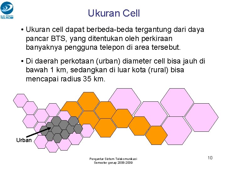 Ukuran Cell • Ukuran cell dapat berbeda-beda tergantung dari daya pancar BTS, yang ditentukan Ukuran Cell • Ukuran cell dapat berbeda-beda tergantung dari daya pancar BTS, yang ditentukan
