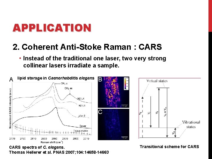 APPLICATION 2. Coherent Anti-Stoke Raman : CARS • Instead of the traditional one laser,