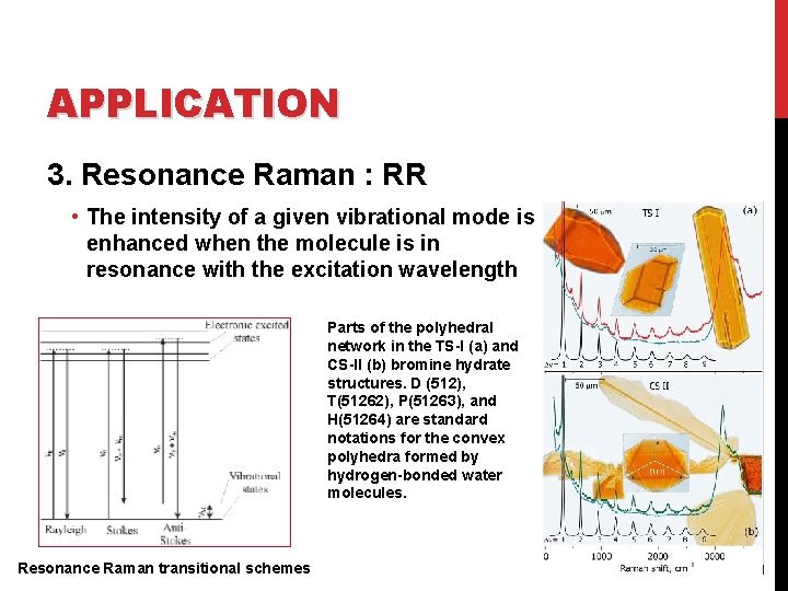 APPLICATION 3. Resonance Raman : RR • The intensity of a given vibrational mode