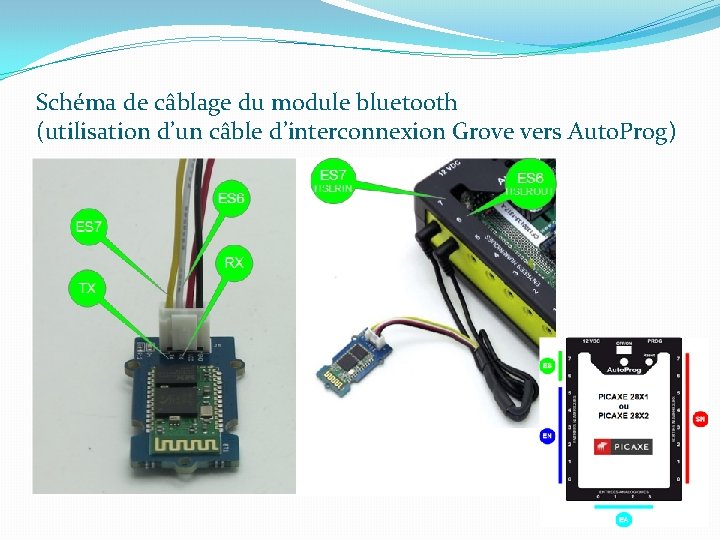 Schéma de câblage du module bluetooth (utilisation d’un câble d’interconnexion Grove vers Auto. Prog)
