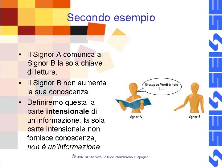 Secondo esempio • Il Signor A comunica al Signor B la sola chiave di