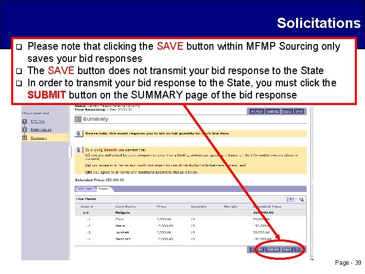 Solicitations q q q Please note that clicking the SAVE button within MFMP Sourcing