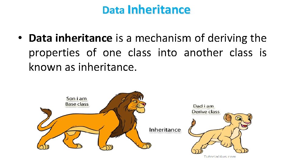 Data Inheritance • Data inheritance is a mechanism of deriving the properties of one