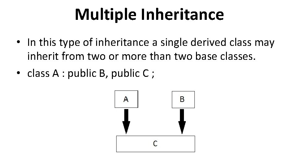 Multiple Inheritance • In this type of inheritance a single derived class may inherit