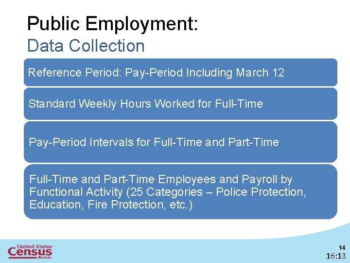 Public Employment: Data Collection Reference Period: Pay-Period Including March 12 Standard Weekly Hours Worked