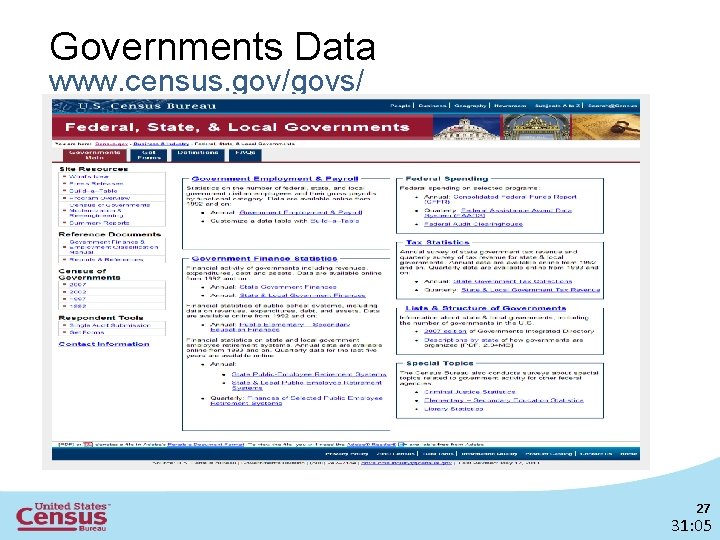 Governments Data www. census. gov/govs/ 27 31: 05 