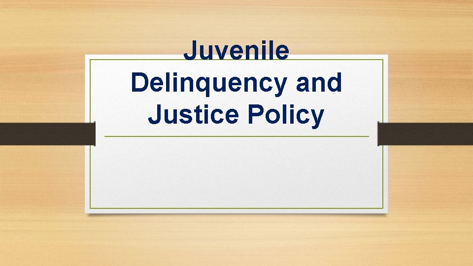 Juvenile Delinquency and Justice Policy 