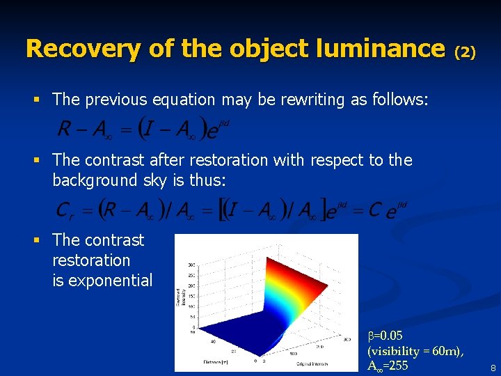 Recovery of the object luminance (2) § The previous equation may be rewriting as