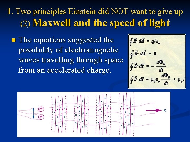 1. Two principles Einstein did NOT want to give up (2) Maxwell and the