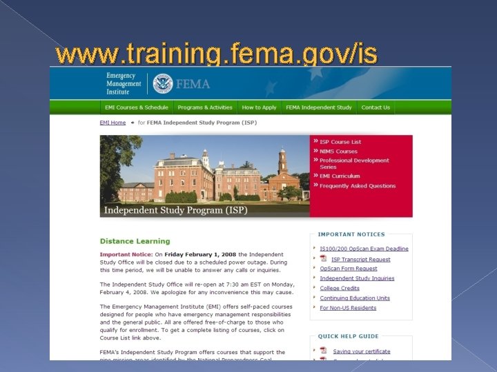 www. training. fema. gov/is 