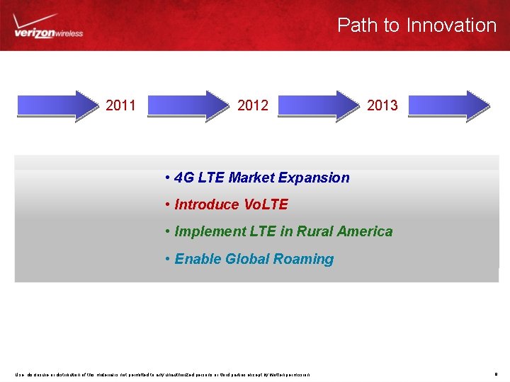 Path to Innovation 2011 2012 2013 • 4 G LTE Market Expansion • Introduce