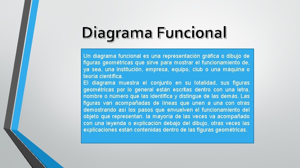 Diagrama Funcional Un diagrama funcional es una representación gráfica o dibujo de figuras geométricas