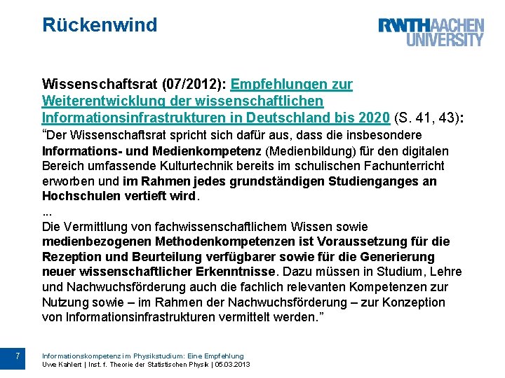 Rückenwind Wissenschaftsrat (07/2012): Empfehlungen zur Weiterentwicklung der wissenschaftlichen Informationsinfrastrukturen in Deutschland bis 2020 (S.