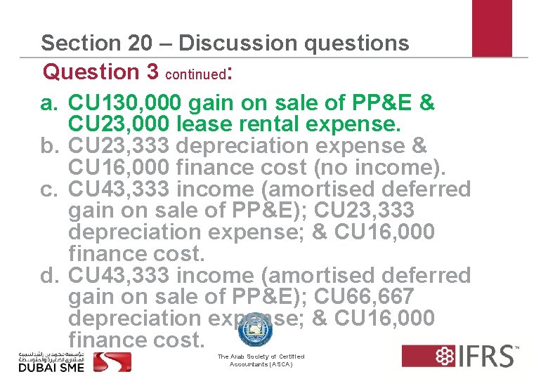 Section 20 – Discussion questions Question 3 continued: a. CU 130, 000 gain on