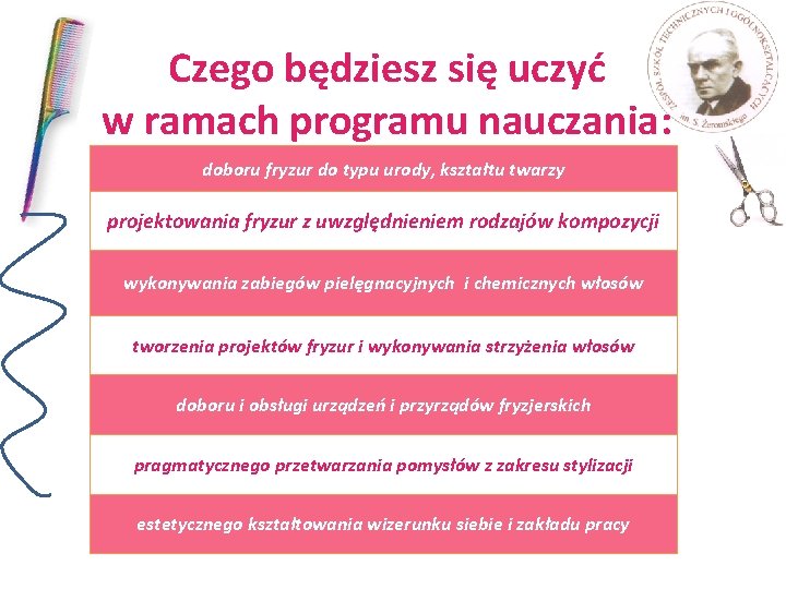 Czego będziesz się uczyć w ramach programu nauczania: doboru fryzur do typu urody, kształtu Czego będziesz się uczyć w ramach programu nauczania: doboru fryzur do typu urody, kształtu