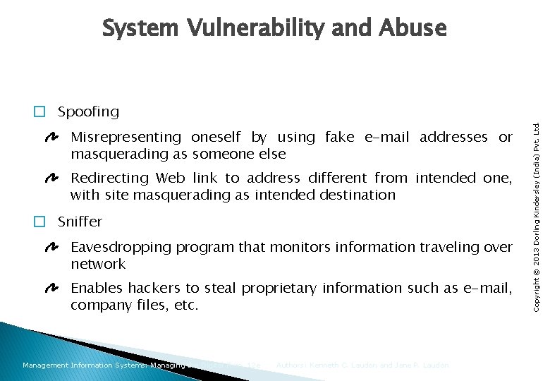 � Spoofing Misrepresenting oneself by using fake e-mail addresses or masquerading as someone else