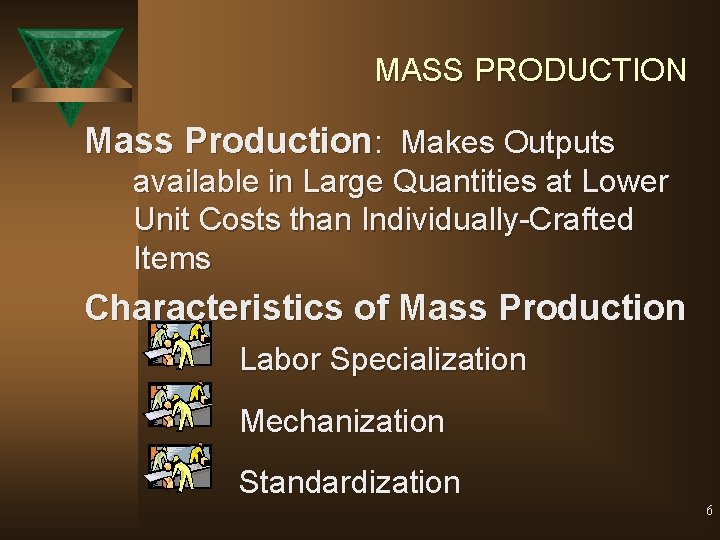 MASS PRODUCTION Mass Production: Makes Outputs available in Large Quantities at Lower Unit Costs
