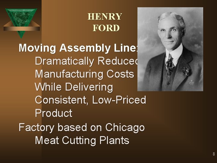 HENRY FORD Moving Assembly Line: Dramatically Reduced Manufacturing Costs While Delivering Consistent, Low-Priced Product