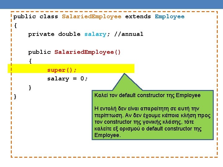 public class Salaried. Employee extends Employee { private double salary; //annual public Salaried. Employee()