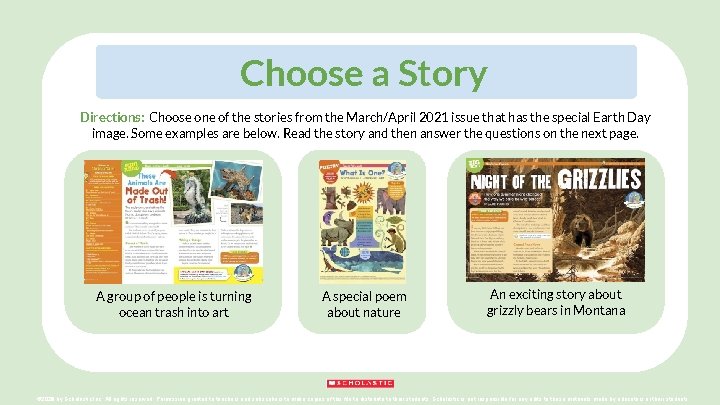 Choose a Story Directions: Choose one of the stories from the March/April 2021 issue