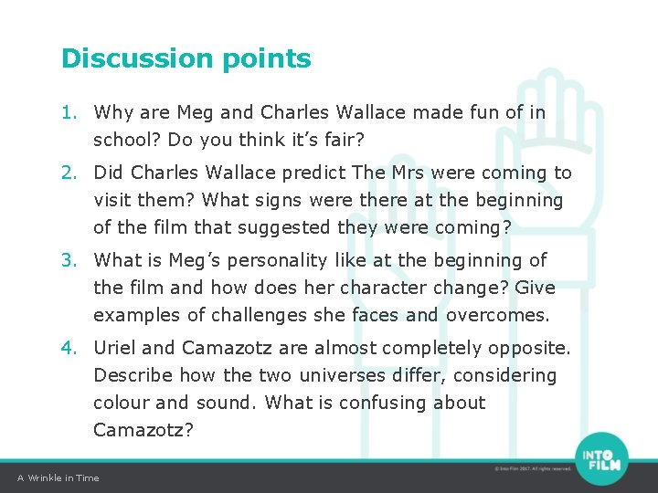 Discussion points 1. Why are Meg and Charles Wallace made fun of in school?