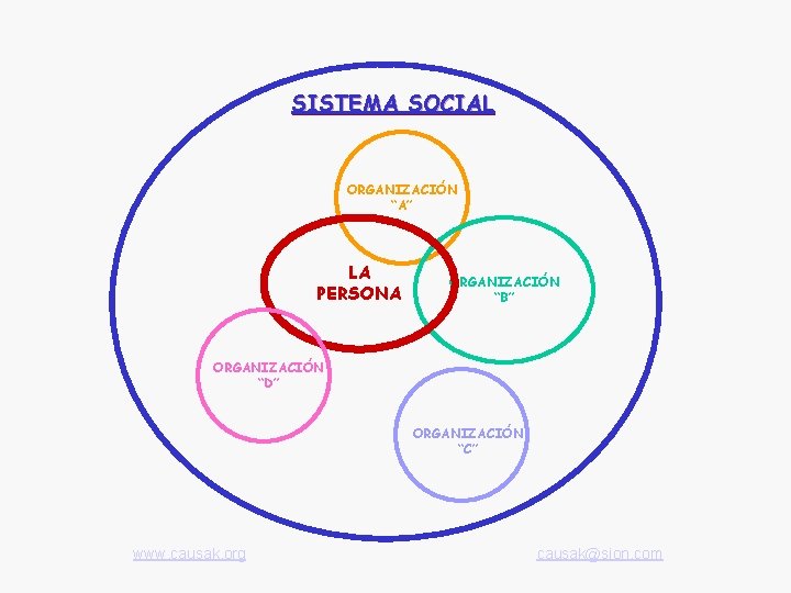 SISTEMA SOCIAL ORGANIZACIÓN “A” LA PERSONA ORGANIZACIÓN “B” ORGANIZACIÓN “D” ORGANIZACIÓN “C” www. causak.