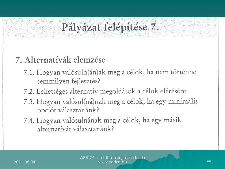 2021. 06. 04. AGRION Vállalkozásfejlesztő Iroda www. agrion. hu 55 