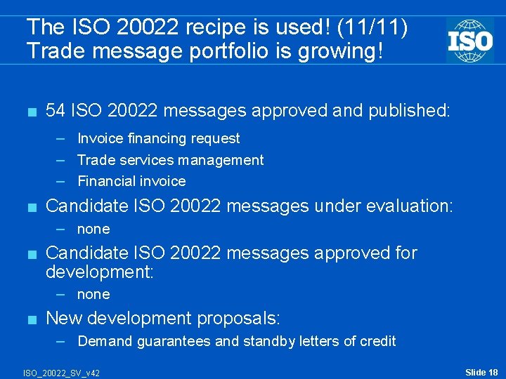 The ISO 20022 recipe is used! (11/11) Trade message portfolio is growing! < 54