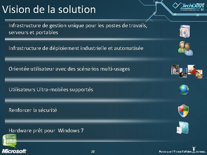 Vision de la solution Infrastructure de gestion unique pour les postes de travails, serveurs