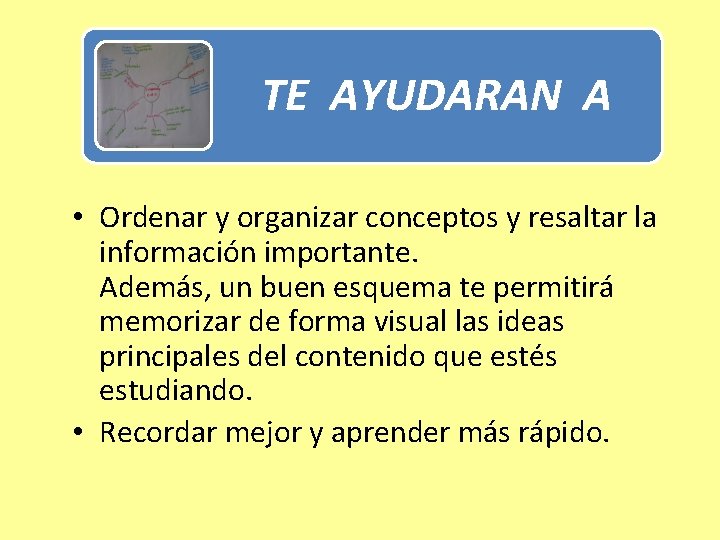 TE AYUDARAN A • Ordenar y organizar conceptos y resaltar la información importante. Además,