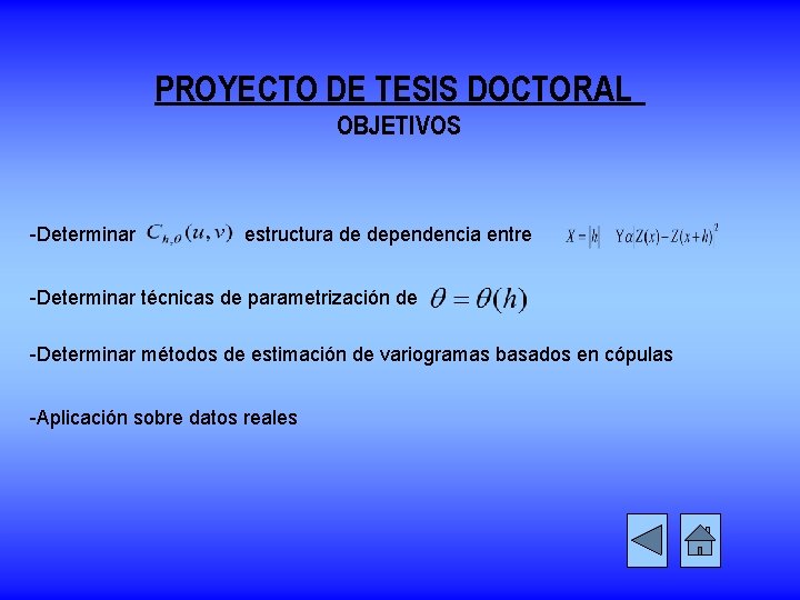 PROYECTO DE TESIS DOCTORAL OBJETIVOS -Determinar estructura de dependencia entre -Determinar técnicas de parametrización