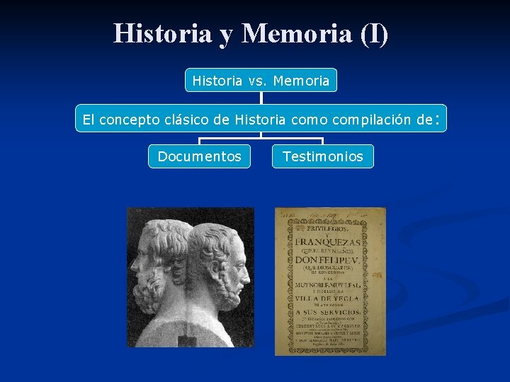 Historia y Memoria (I) Historia vs. Memoria El concepto clásico de Historia como compilación