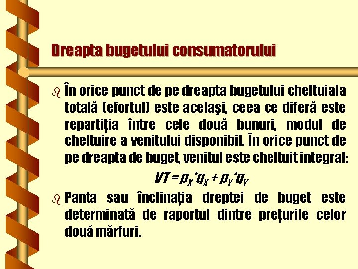 Dreapta bugetului consumatorului b În orice punct de pe dreapta bugetului cheltuiala totală (efortul)