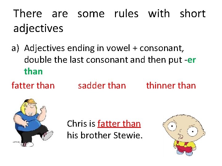 There are some rules with short adjectives a) Adjectives ending in vowel + consonant,