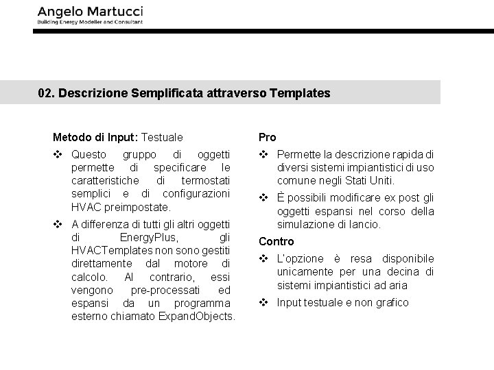 02. Descrizione Semplificata attraverso Templates Metodo di Input: Testuale Pro v Questo gruppo di