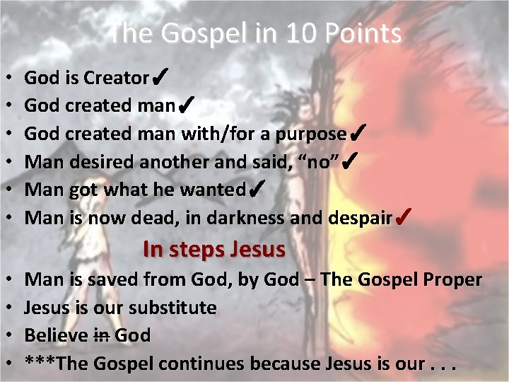 The Gospel in 10 Points • • • God is Creator✓ God created man