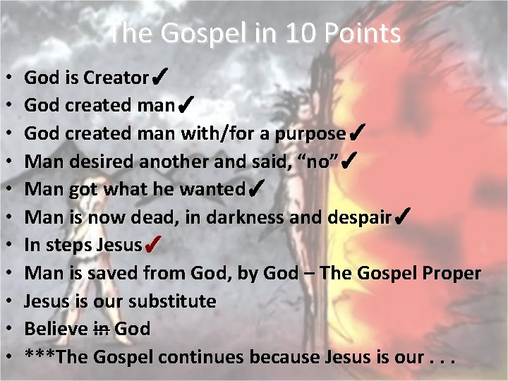 The Gospel in 10 Points • • • God is Creator✓ God created man