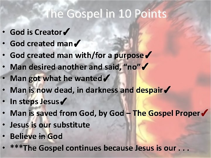The Gospel in 10 Points • • • God is Creator✓ God created man