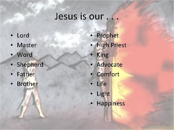 Jesus is our. . . • • • Lord Master Word Shepherd Father Brother