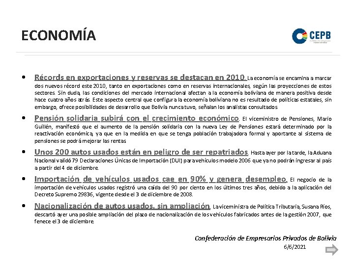 ECONOMÍA • Récords en exportaciones y reservas se destacan en 2010. La economía se