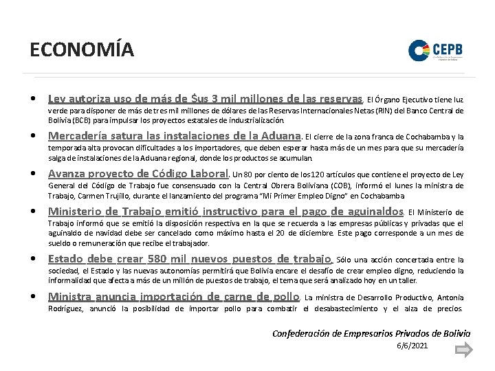 ECONOMÍA • Ley autoriza uso de más de $us 3 millones de las reservas.