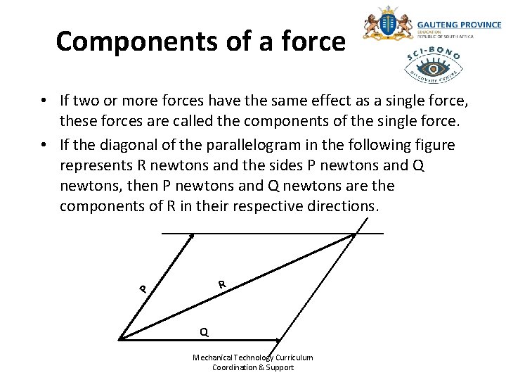Components of a force • If two or more forces have the same effect